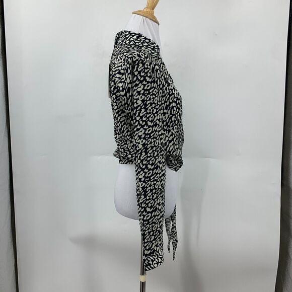 Pretty Little Thing Avalyn Wrap Blouse Womens 2 Cream Black Leopard Tie Front - Picture 6 of 15